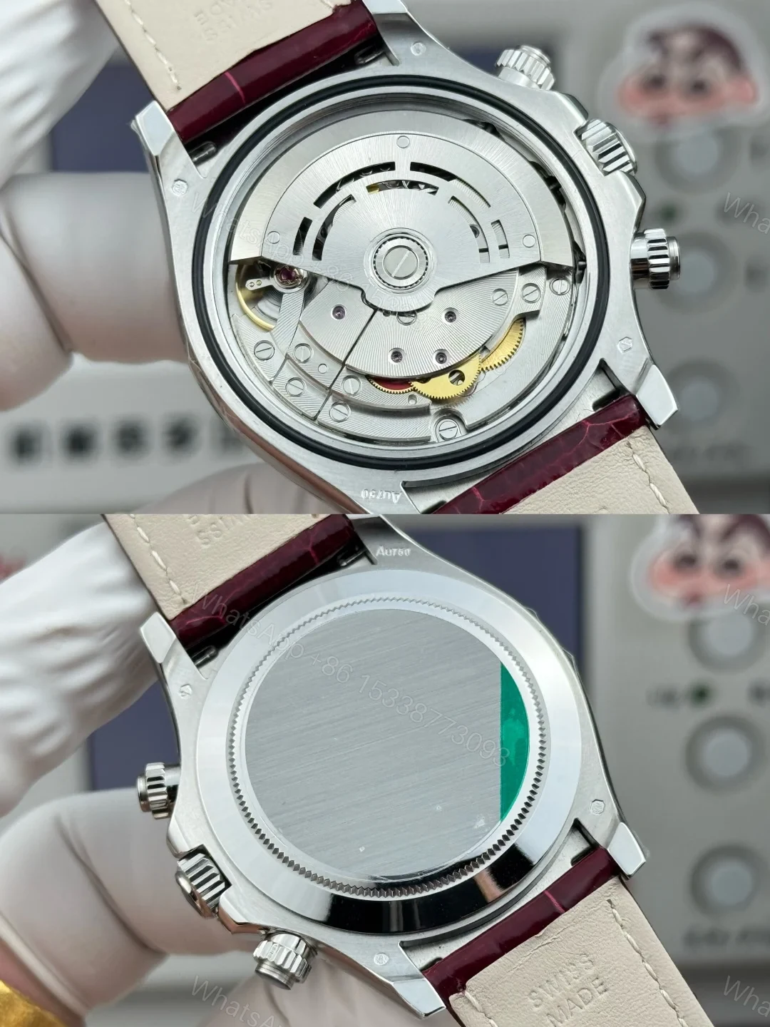 View 9 of Rolex Daytona Meteorite Ruby Replica 40MM Exclusive Burgundy Leather Strap LB2-RUBY-METEORITE