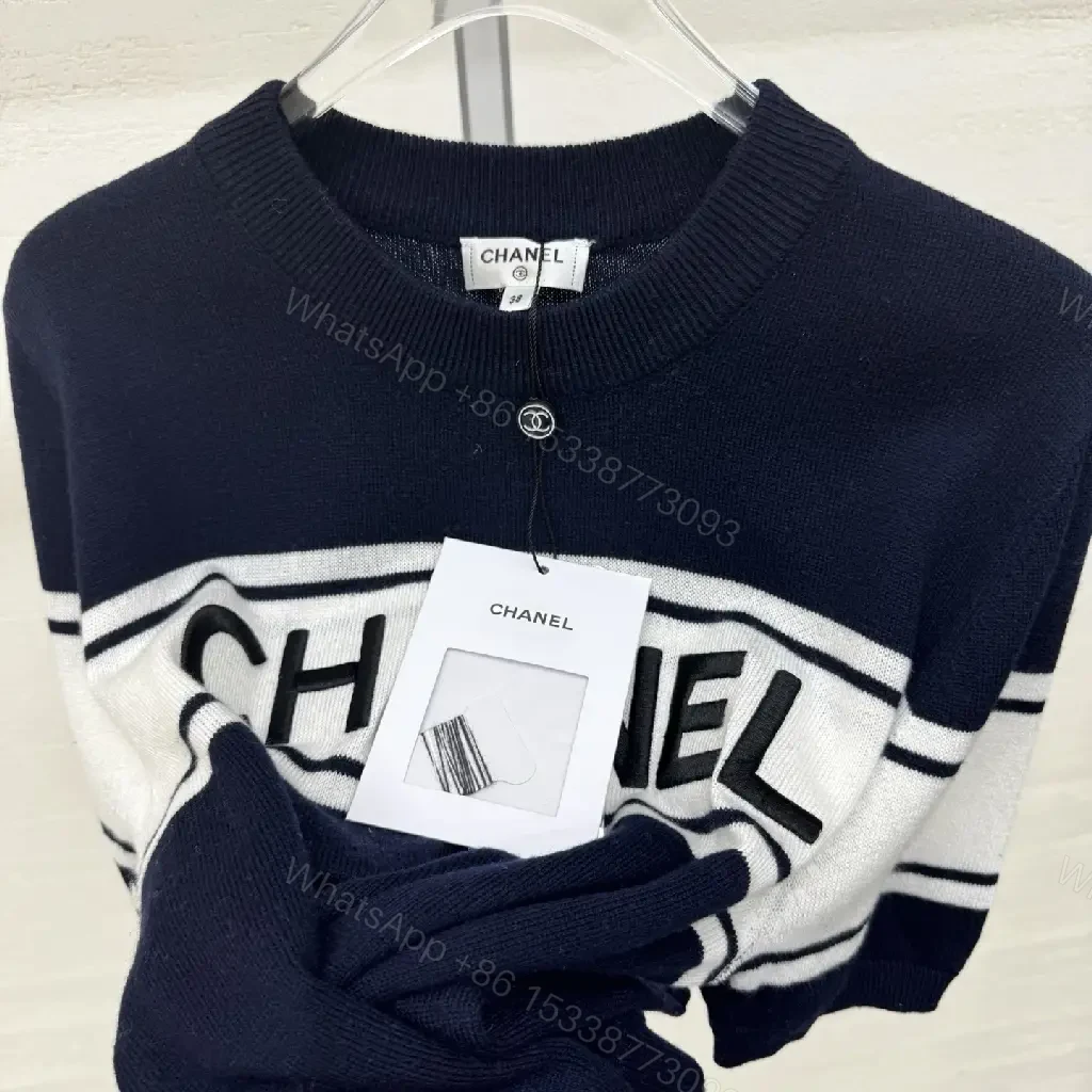 View 10 of Navy Knit Crest Band Sweater - Modern, Premium Casual