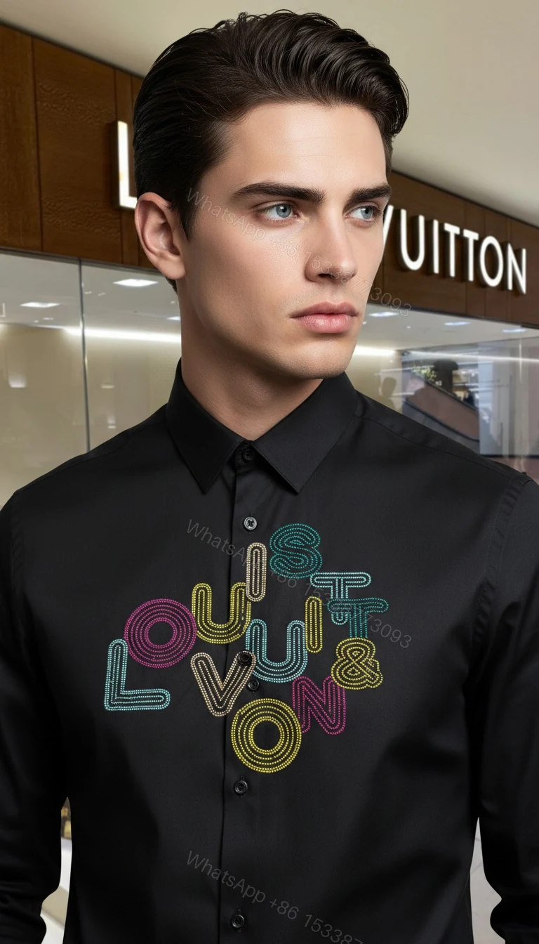 View 5 of FIRST COPY LOUIS VUITTON DIAMOND DESIGNER PARTY WEAR SHIRT