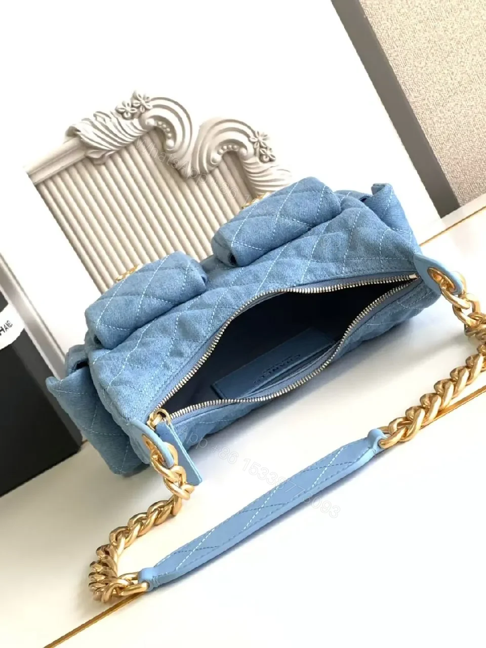 View 3 of Denim-Blue Quilted Flap Bag: Everyday Luxe