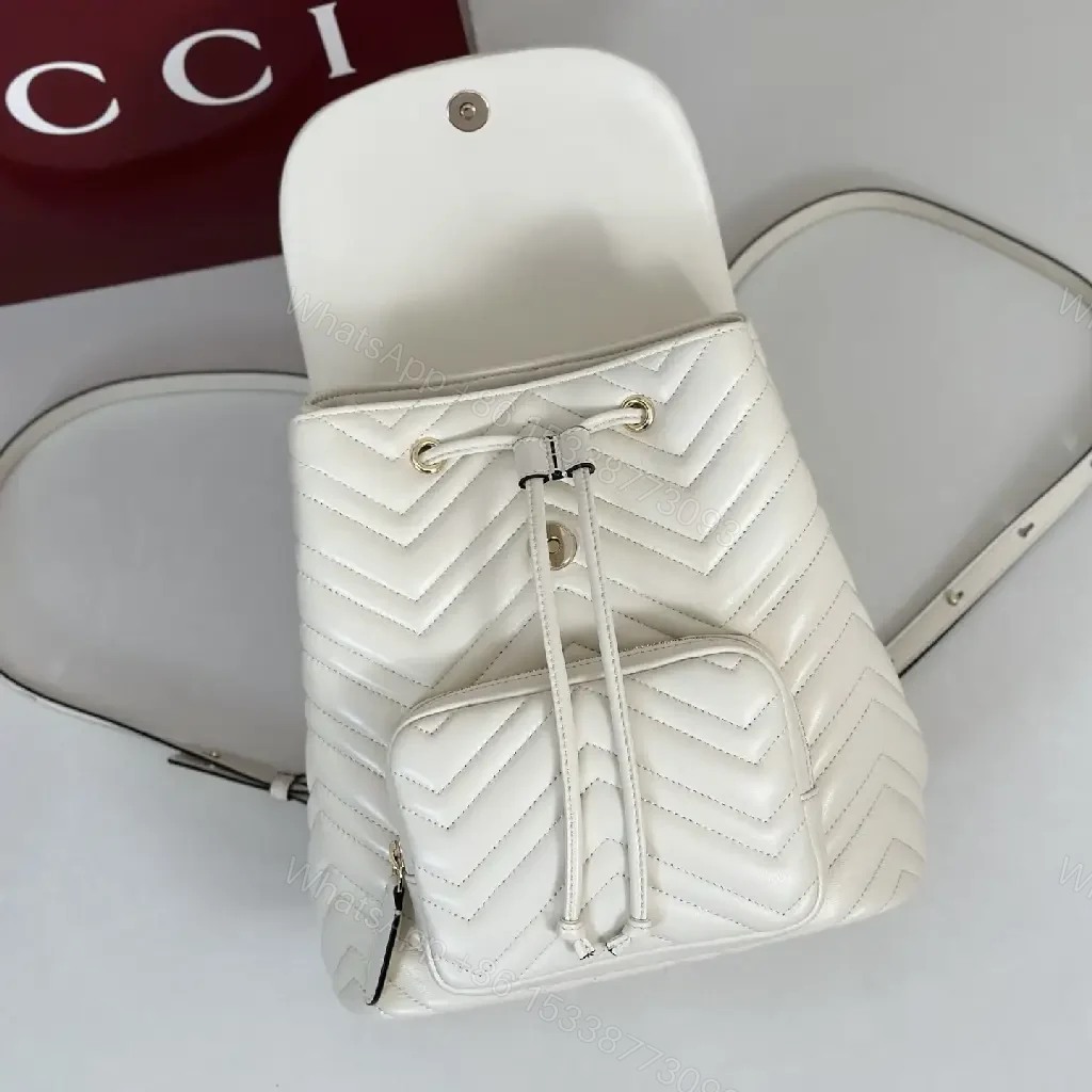 View 5 of Off-White Cream Quilted Chevron Backback with Gold Logo Flap