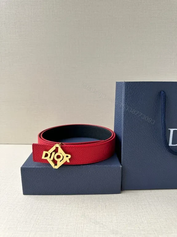 Bold Red Leather Belt with Dior Logo Buckle - Statement Luxury Belt — view 1