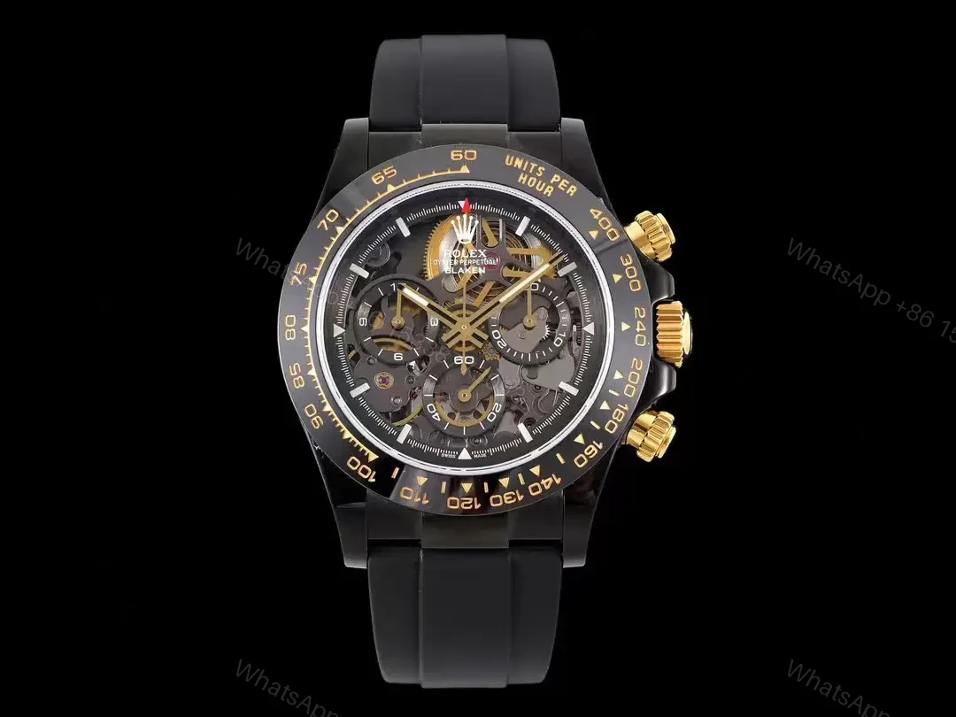 Top Rolex Daytona Skeleton Black replica 40MM Carbon Black Rubber Strap Edition RG-DAYTONA-SKELETON-BLACK-RUBBER-40 — view 1