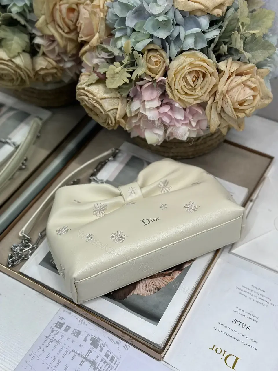 View 5 of Chic Nappa Leather Mini Handbag with Bow Embroidery