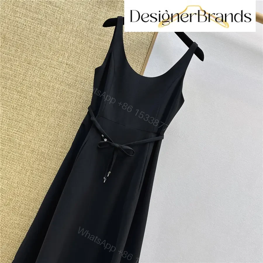 View 2 of Dior Black Mid-Length Lace-Paneled Belted Dress