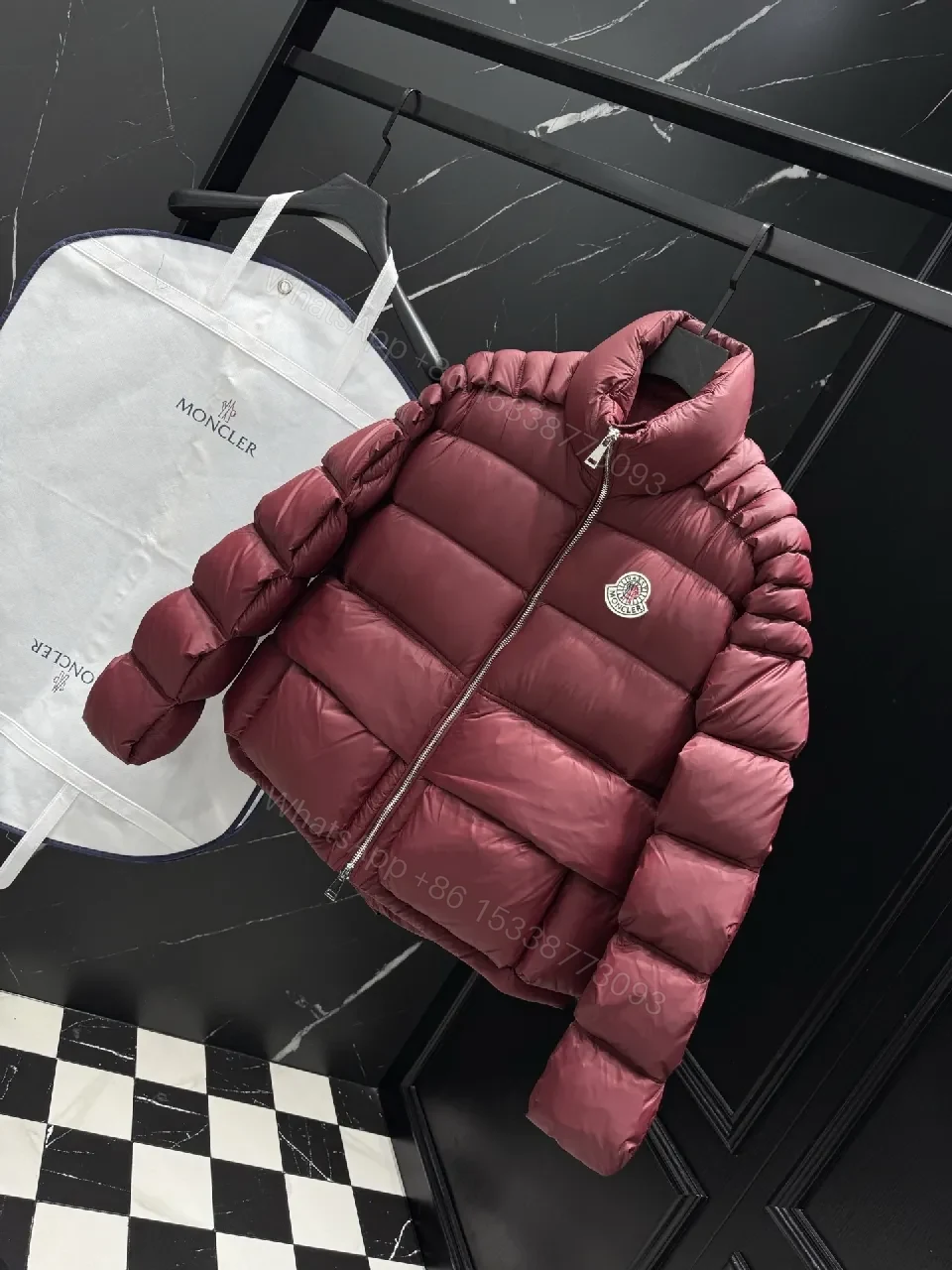 View 9 of Burgundy Quilted Puffer Jacket: Rich Texture, Warmth
