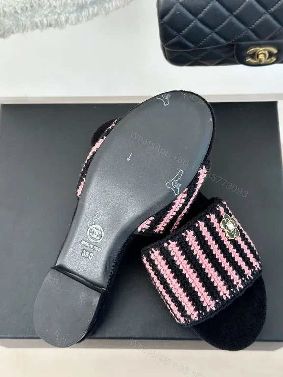 View 4 of BouclÃ© Stripe Chanel-Inspired Slip-Ons: Luxe Comfort Slides