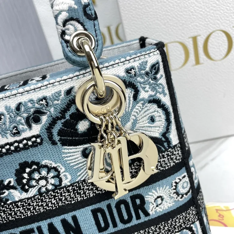 View 3 of Patterned Textured Handbag with Dior-Inspired Hardware - Everyday Luxury