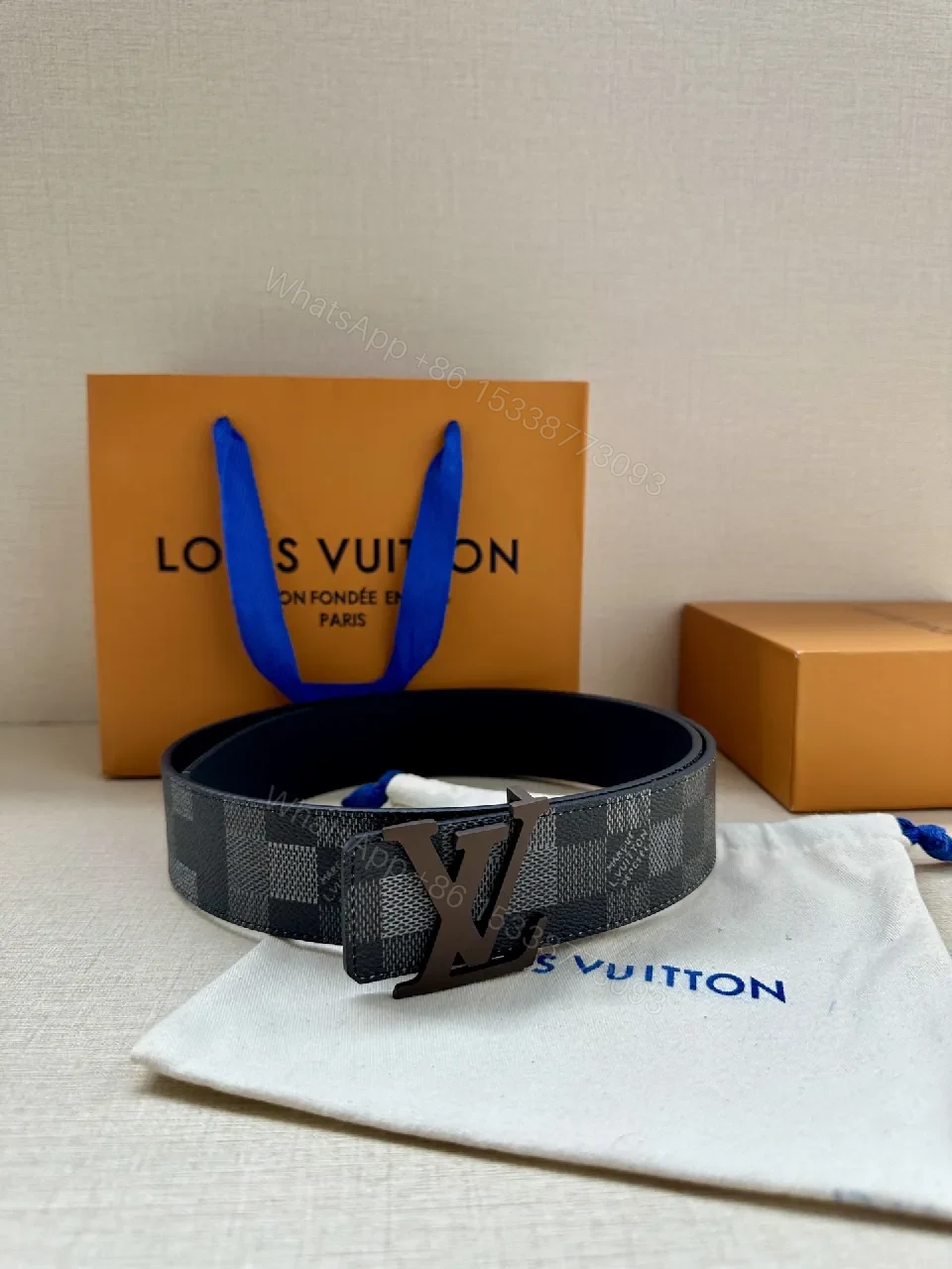 Checkerboard Leather Belt with Gunmetal Buckle, Unisex Style — view 1