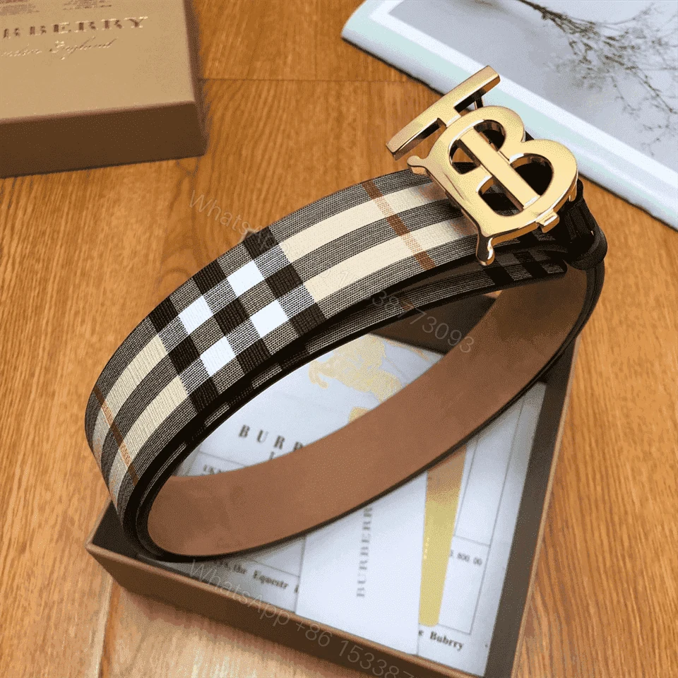 View 2 of BURBERRY REVERSIBLE MONOGRAM MOTIF VINTAGE CHECK BELT IN ARCHIVE BEIGE – B27
