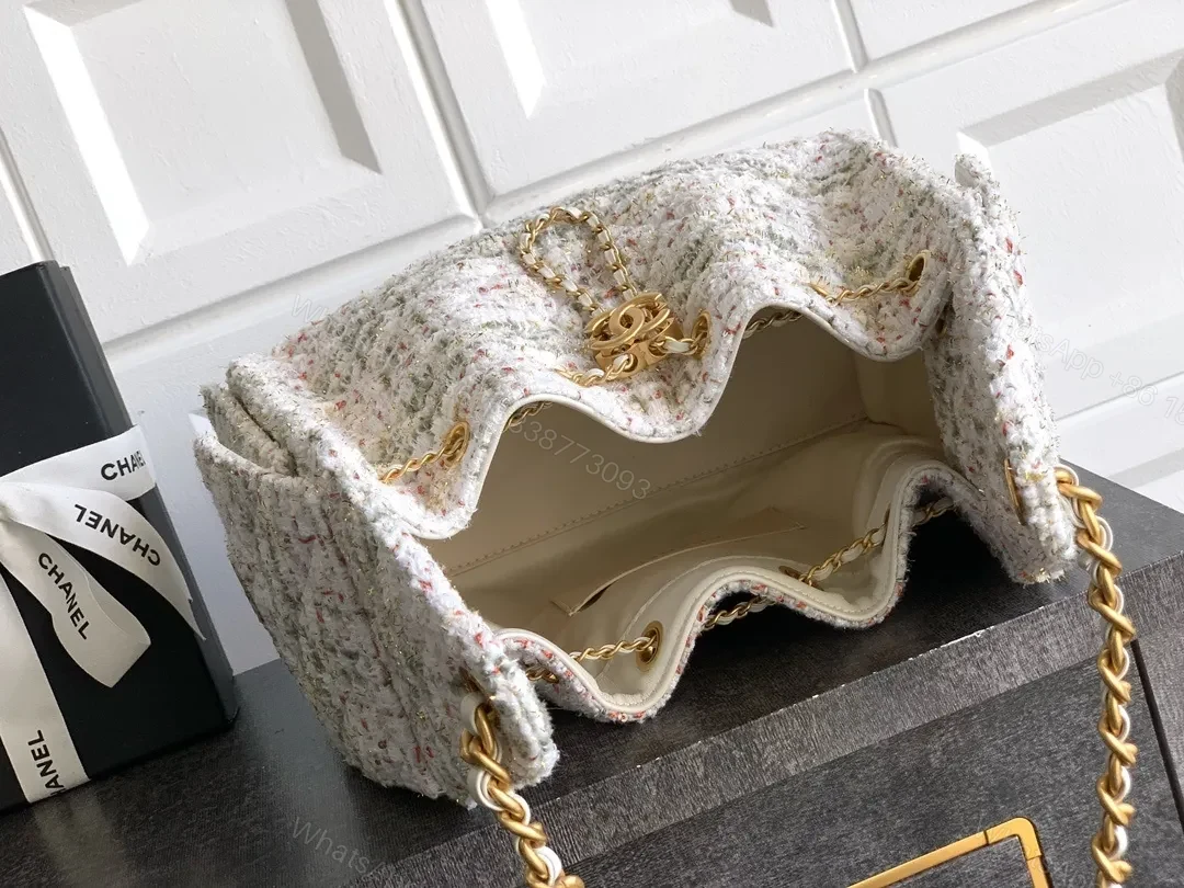 View 3 of Chanel-Inspired Tweed Handbag with Gold Hardware