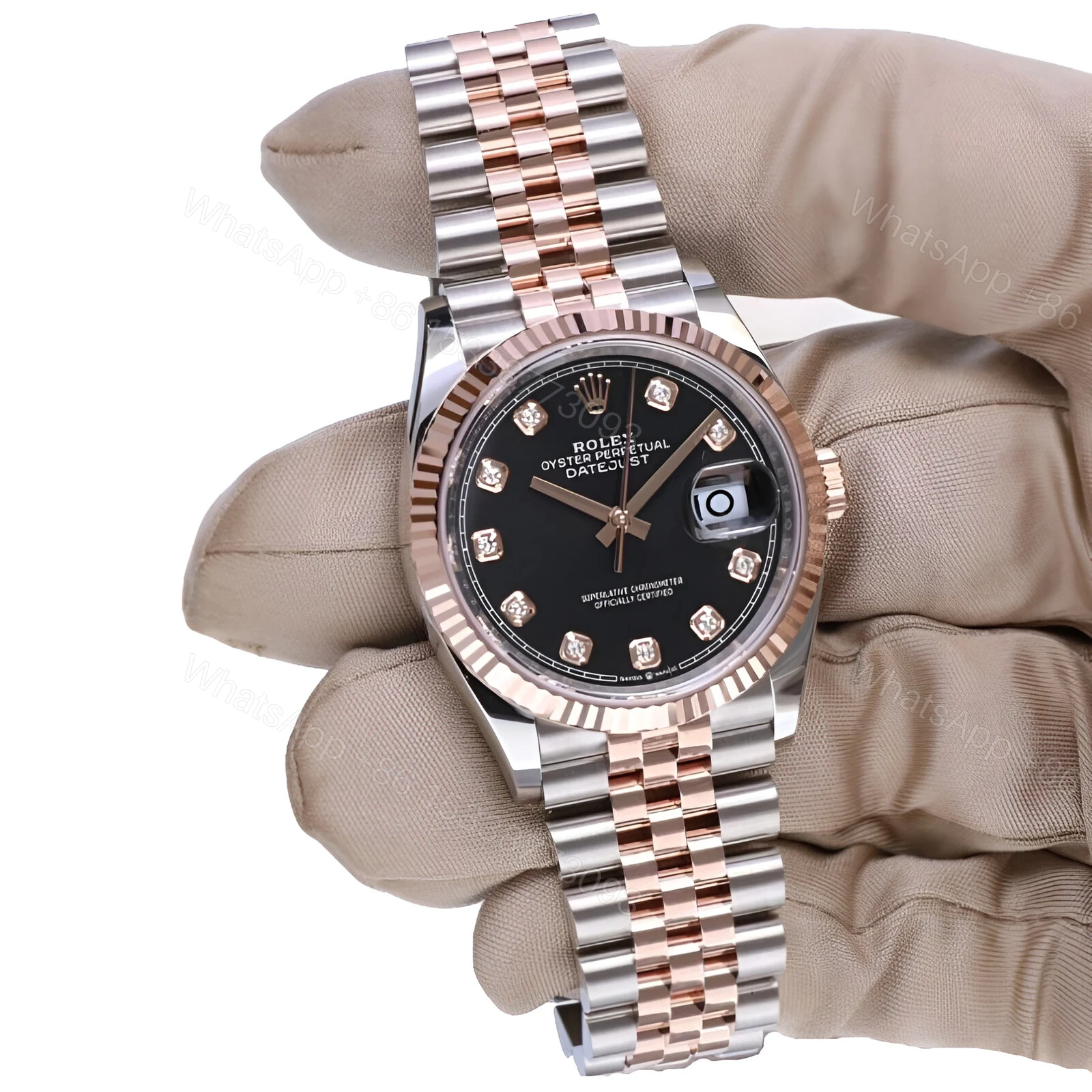 View 2 of Rolex Datejust 126231, 36mm – Everose Gold Fluted Bezel, Slate Motif Dial with Diamond