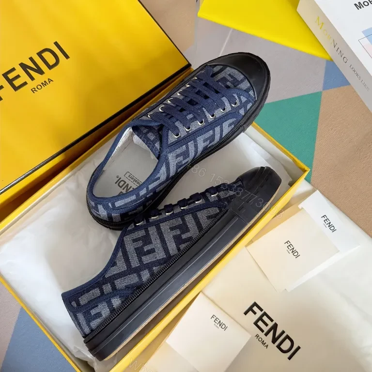 View 5 of Denim-Texture Fendi Sneakers: Luxe Monogram, All-Day Comfort