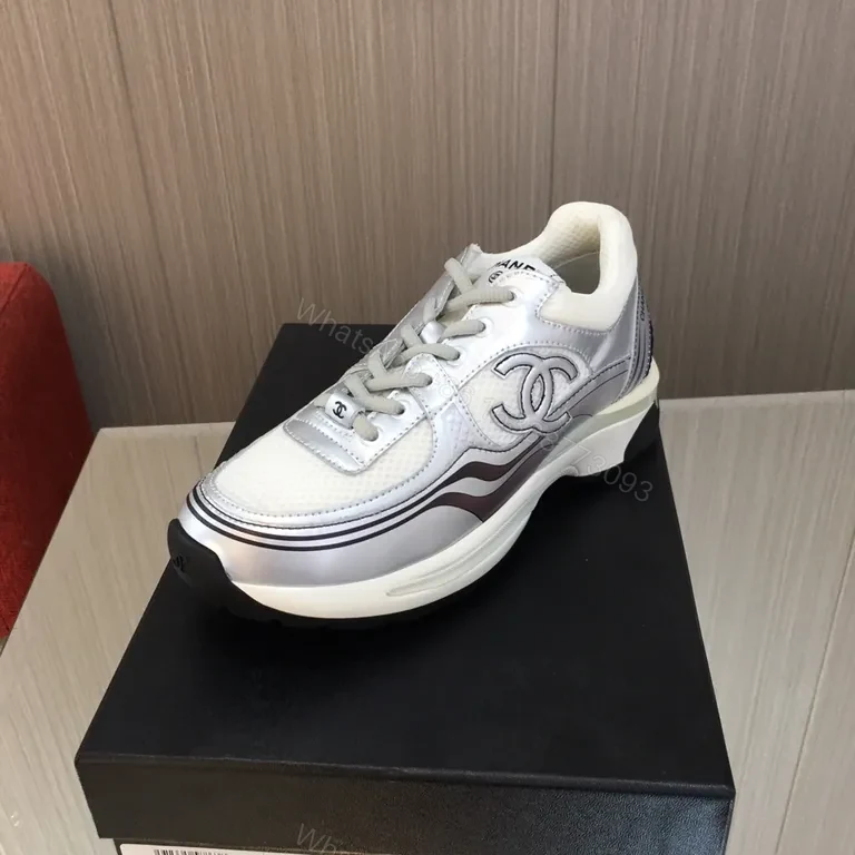 View 2 of Elegant Silver Chanel-Inspired Metallic Trainers for Everyday Luxury