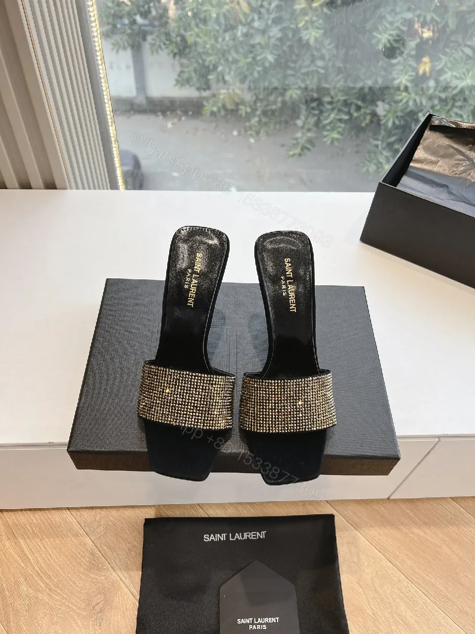 Saint Laurent Rhinestone Strap Sandals - Modern Luxury, Open-Toe — view 1