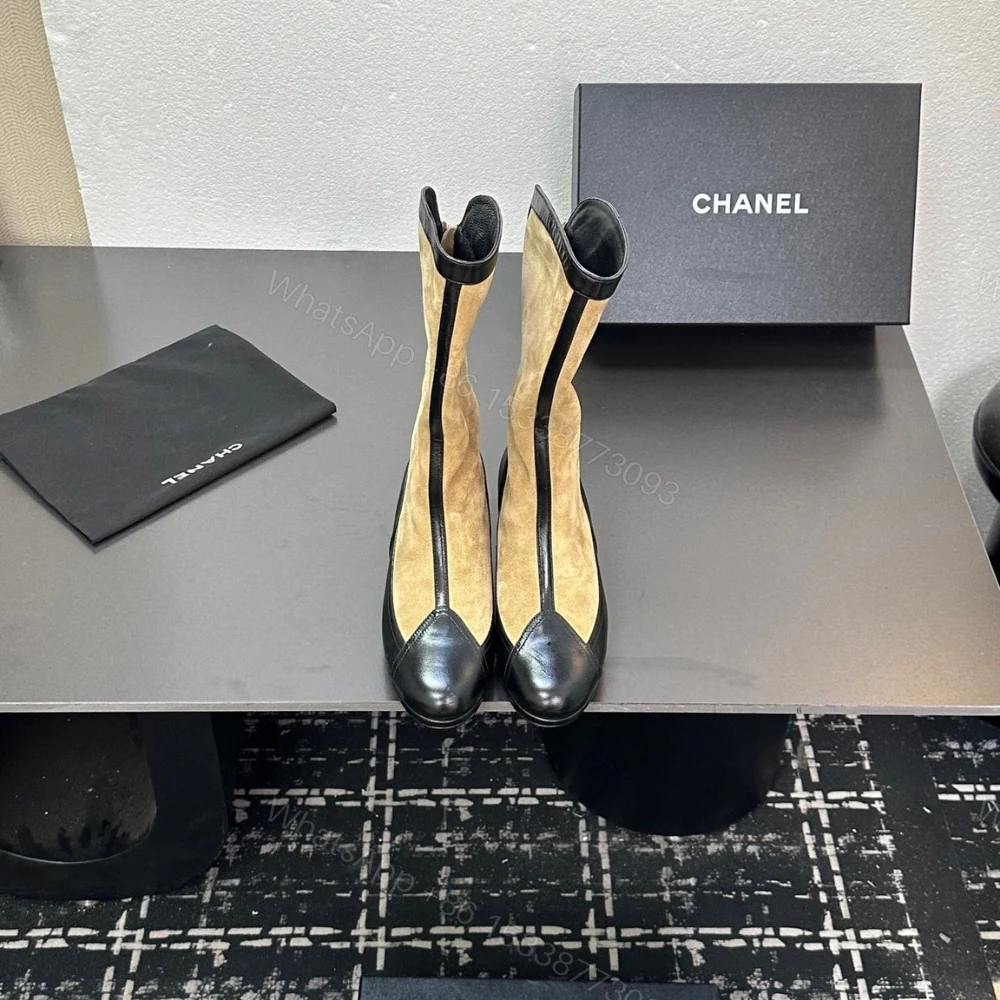 View 3 of CHANEL MÉTIERS DART HIGH BOOTS BEIGE AND BLACK G46591 B21103 U2030
