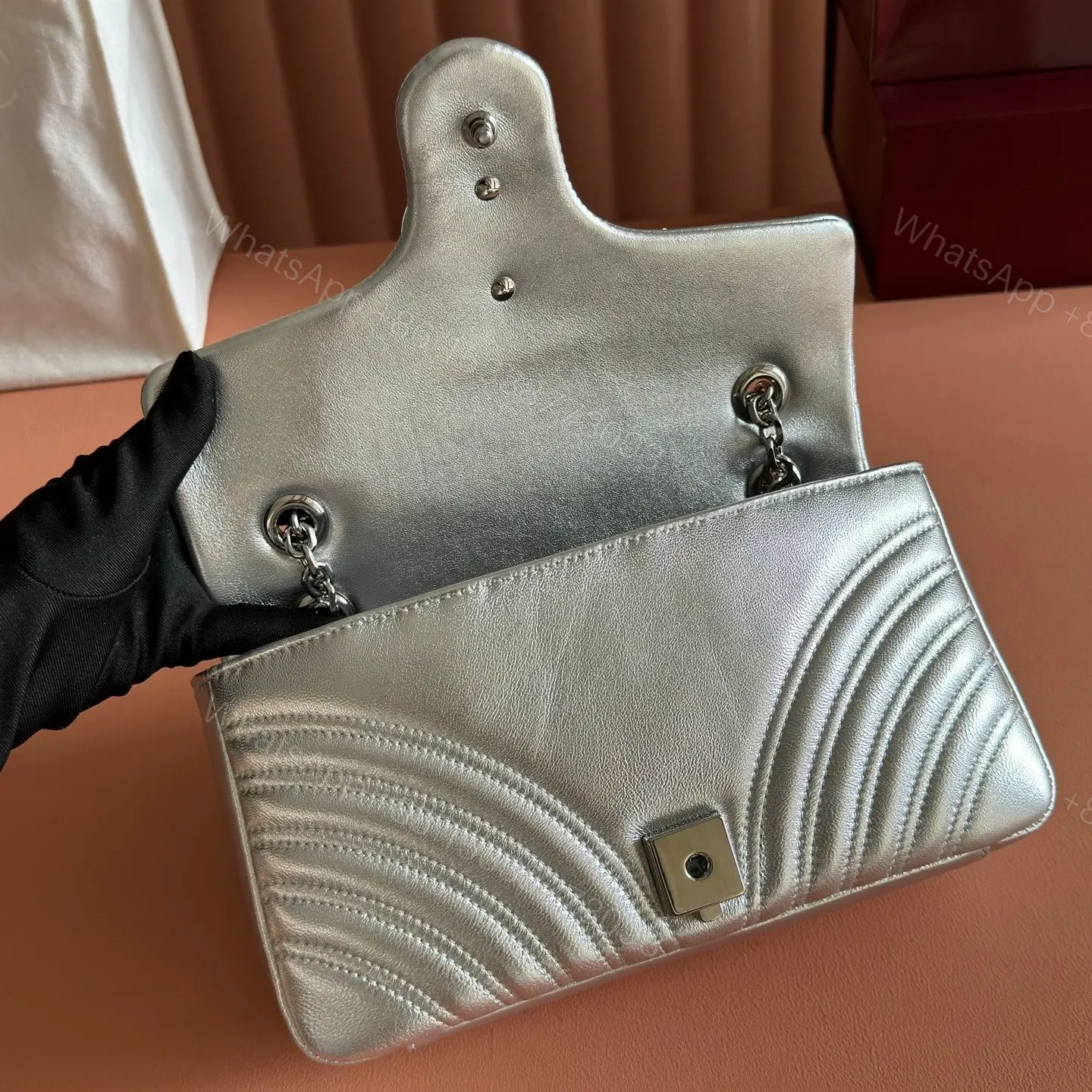 View 6 of GUCCI GG MARMONT BAG 26 IN SILVER LAMBSKIN