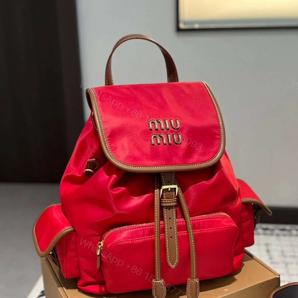 View 2 of MIUMIU CANVAS BACKPACK CORNFLOWER RED AND BRANDY 27CM 5BZ042 2IBQ F0TQE V OOO