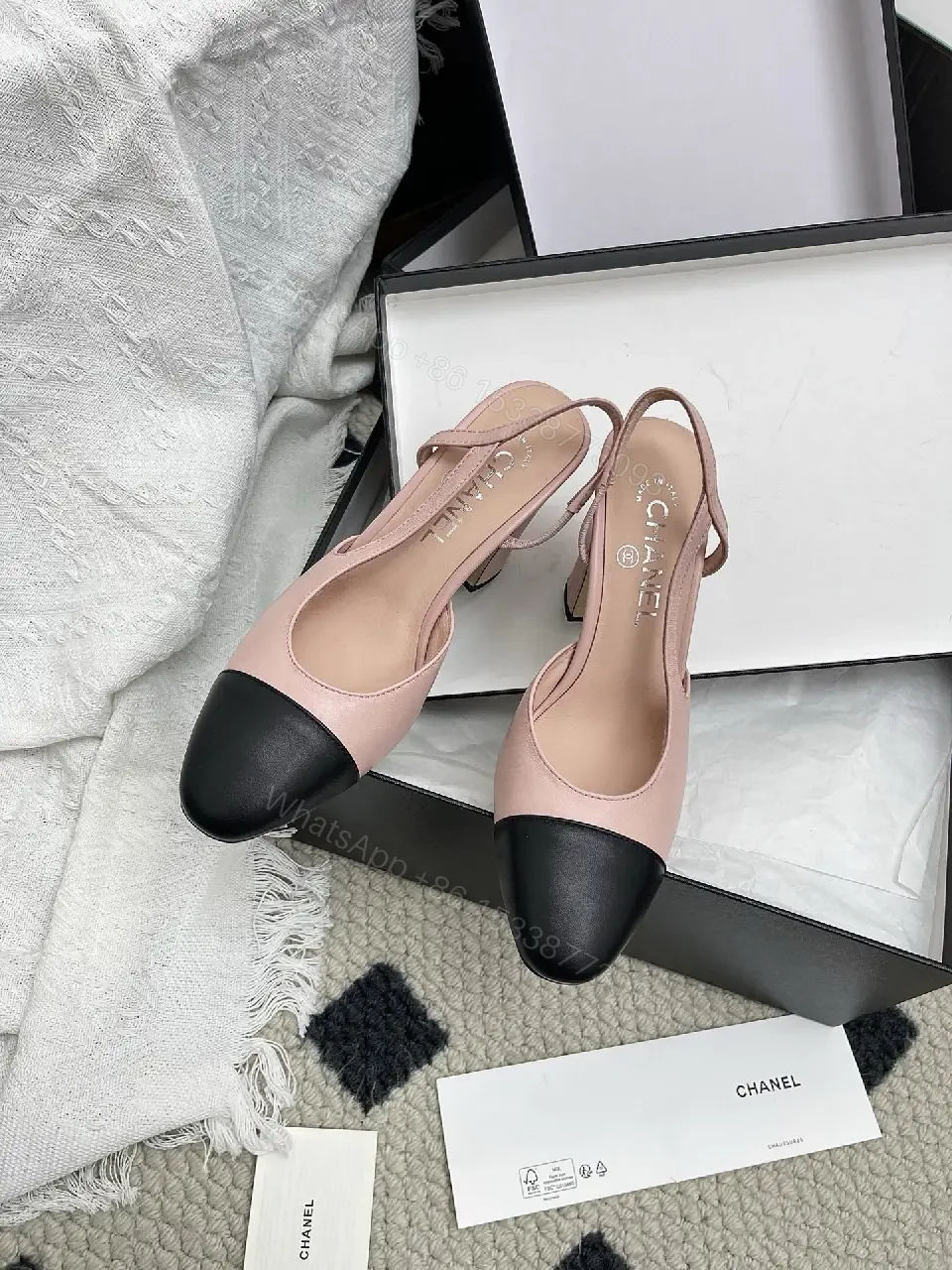 View 3 of Pastel Pink & Black Cap-Toe Slingback Pumps - Elegant, All-Day Comfort