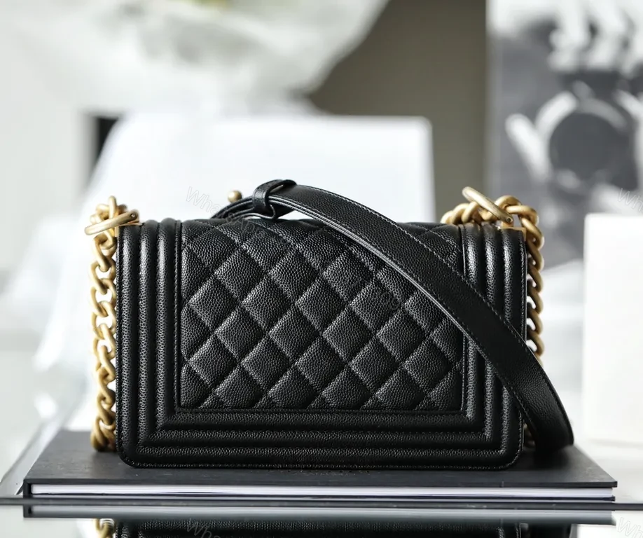 View 4 of Black Calfskin Quilted Luxury Bag with Gold Hardware Clasp