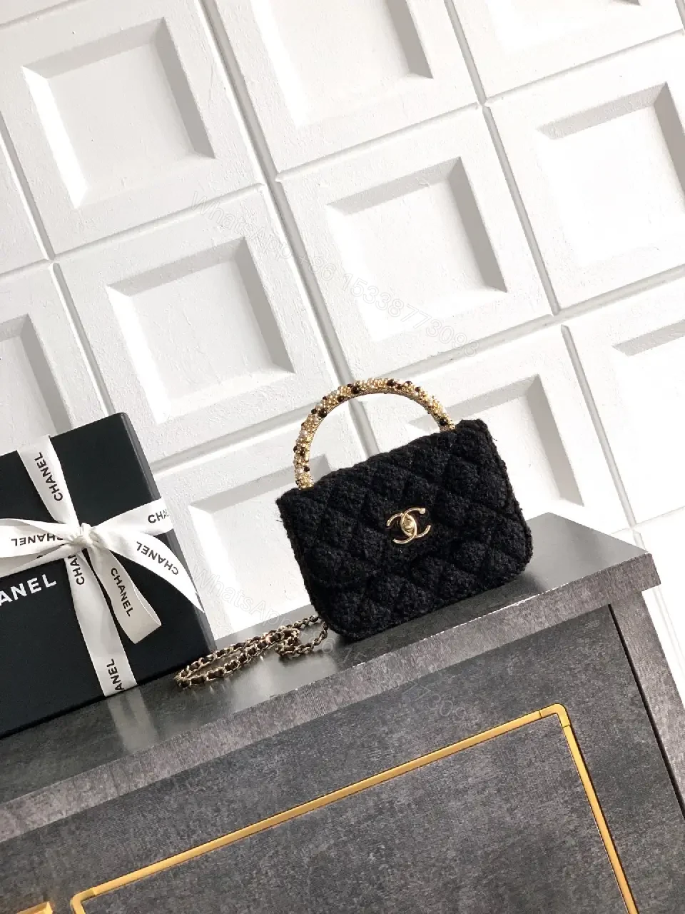 View 6 of Black Fabric Quilted Mini Tote: Sophisticated, Versatile Carryall