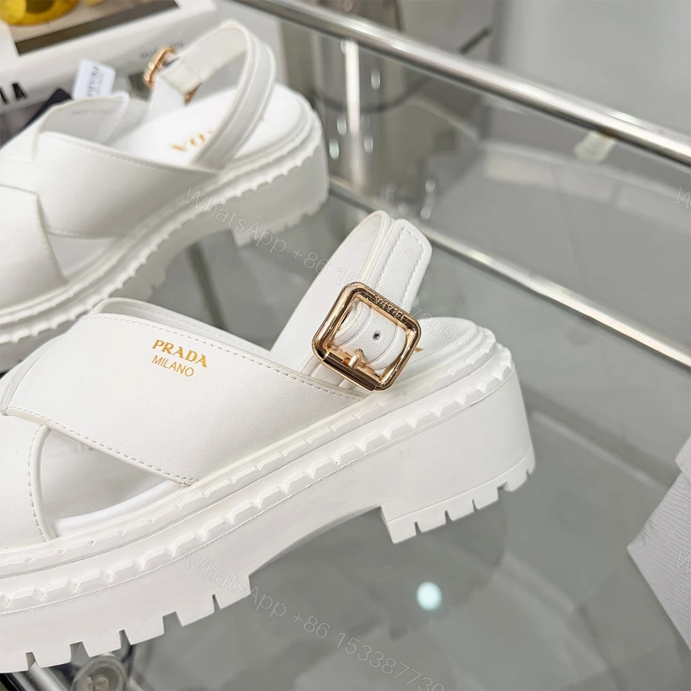 View 7 of PRADA Crisscross Leather Sandals 621770