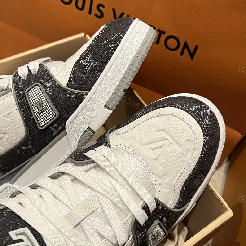 View 8 of Two-Tone White & Black Leather Low-Top Sneaker with Luxury Details
