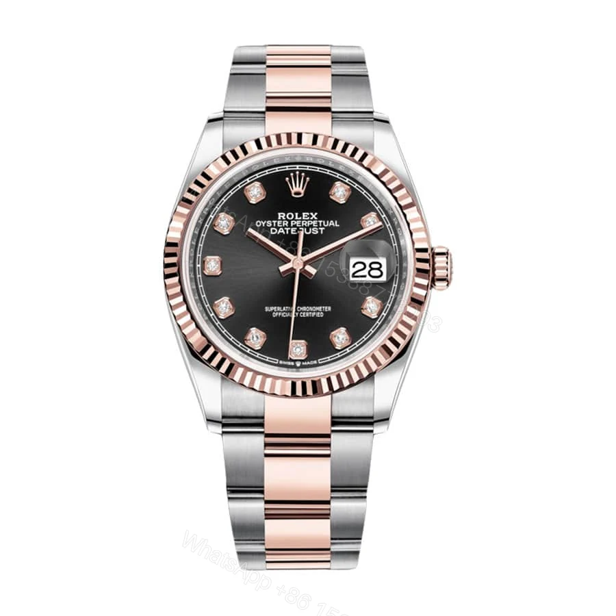 Rolex Datejust 126231 Super Clone Everose Rolesor Black Diamond Dial 36mm — view 1