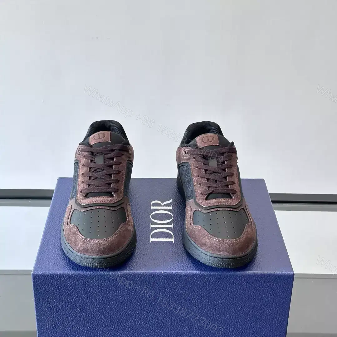 View 3 of DIOR B27 UPTOWN LOW-TOP SNEAKERS DEEP BROWN SUEDE, BLACK SMOOTH CALFSKIN – CD214
