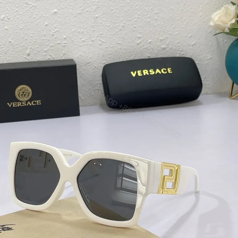 View 3 of Bold Black Acetate Sunglasses: Versace, Oversized Square with Gold Accents