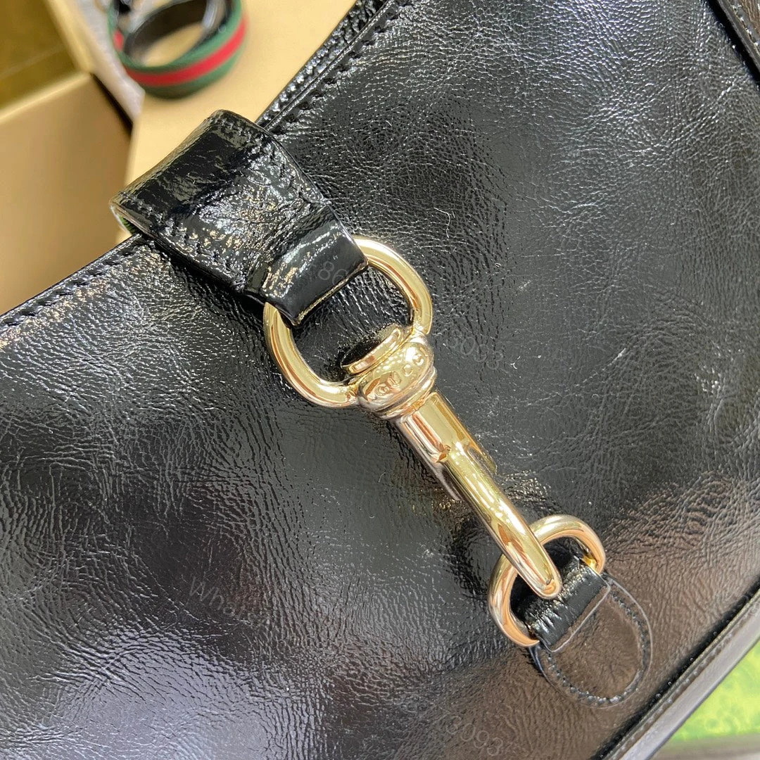 View 8 of JACKIE SMALL SHOULDER BAG 27 IN BLACK CRACKED LACQUER CALFSKIN GOLD HARDWARE
