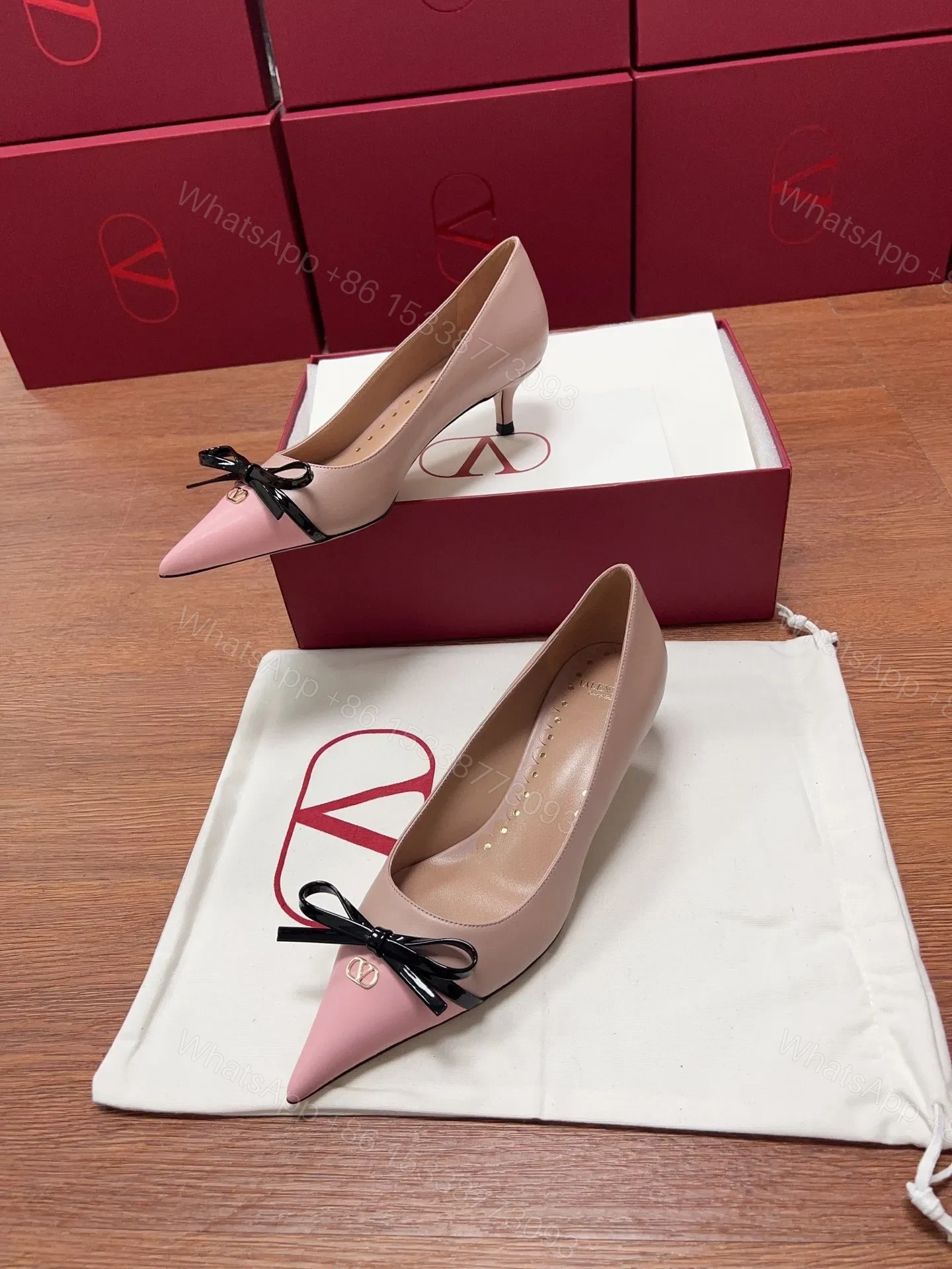 View 2 of Valentino Women Pink Leather Bow Detail Pumps