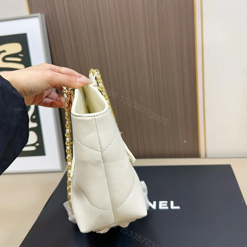 View 3 of Chanel Shopping Bag And Gold Tone Metal White 21Cm