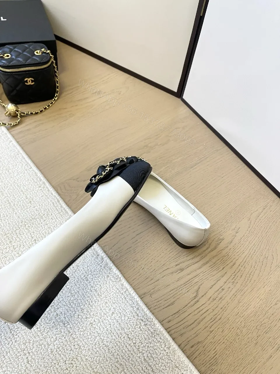 View 6 of Two-Tone Pointed-Toe Pumps with Chain Embellishment