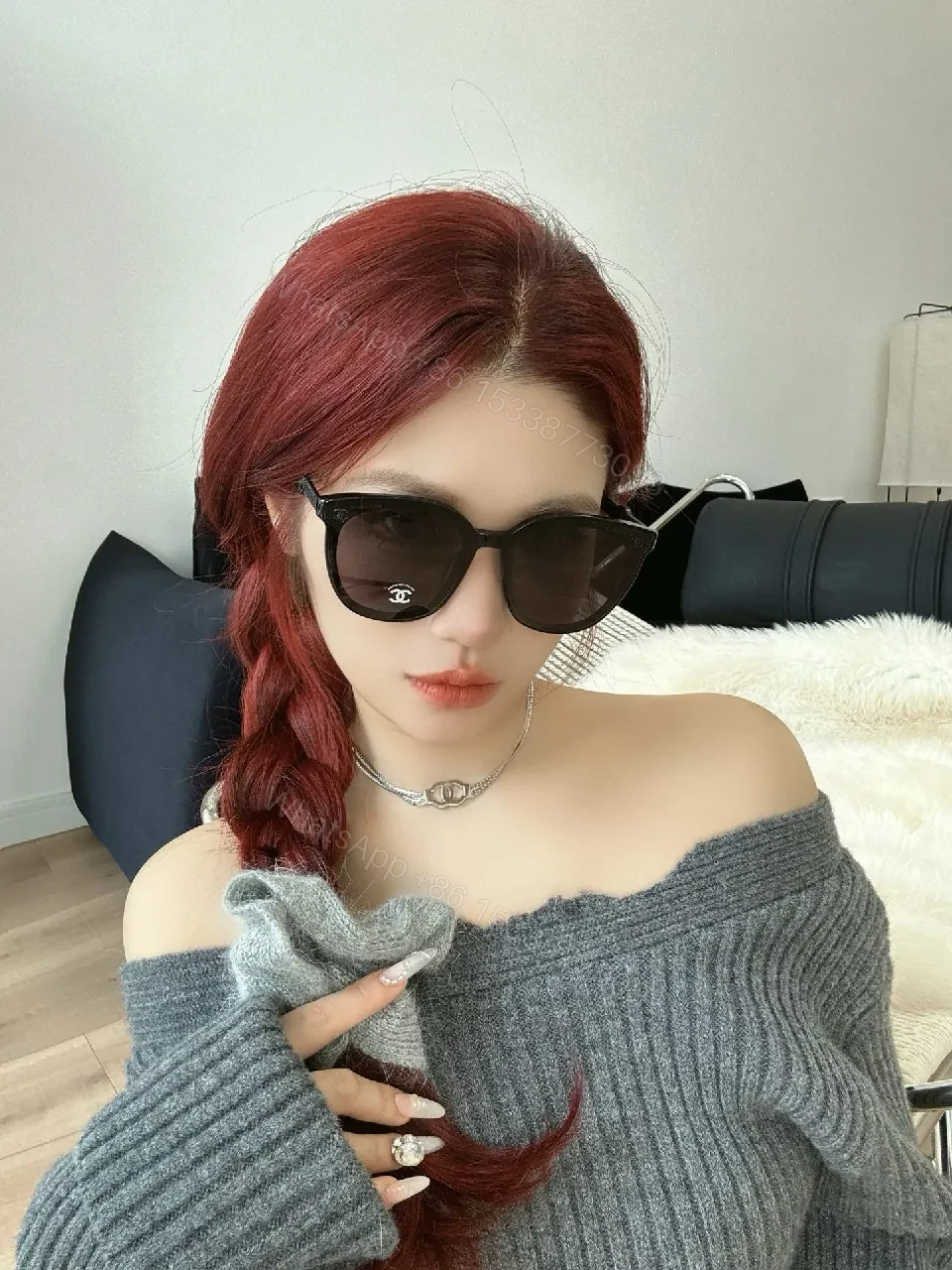 View 4 of Chic Cat-Eye Sunglasses: Black Acetate, Signature Details