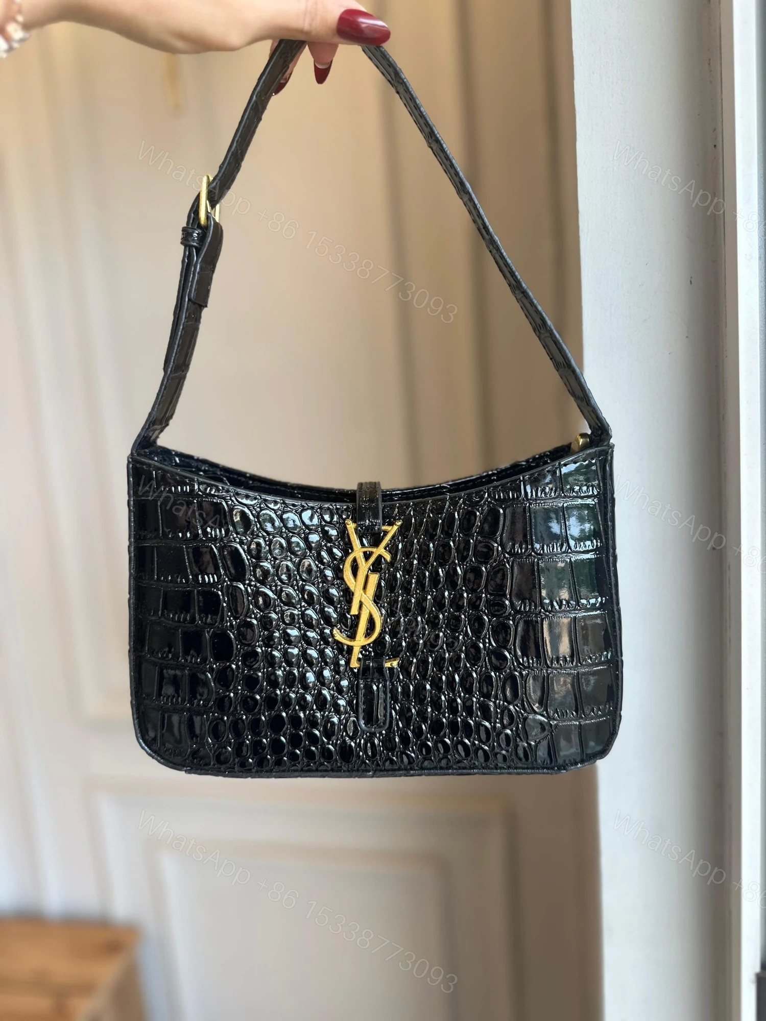 View 2 of FIRST COPY SAINT LAURENT SHOULDER BAG - CROCODILE-EMBOSSED LEATHER AND CLEAN LEATHER