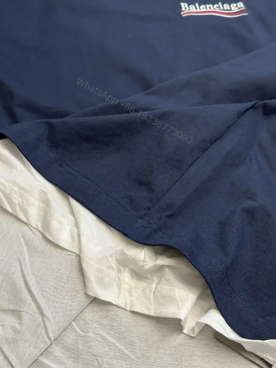 View 2 of Navy Cotton Oversized Tee with Balenciaga Logo Feature