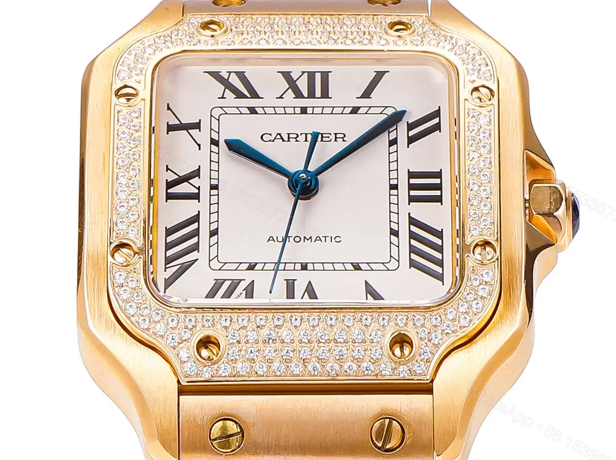 View 5 of Cartier super clone Santos White Dial Gold Bracelet 35MM Premium RG-CARTIER-SANTOS-WHT-GOLD-BRC-35