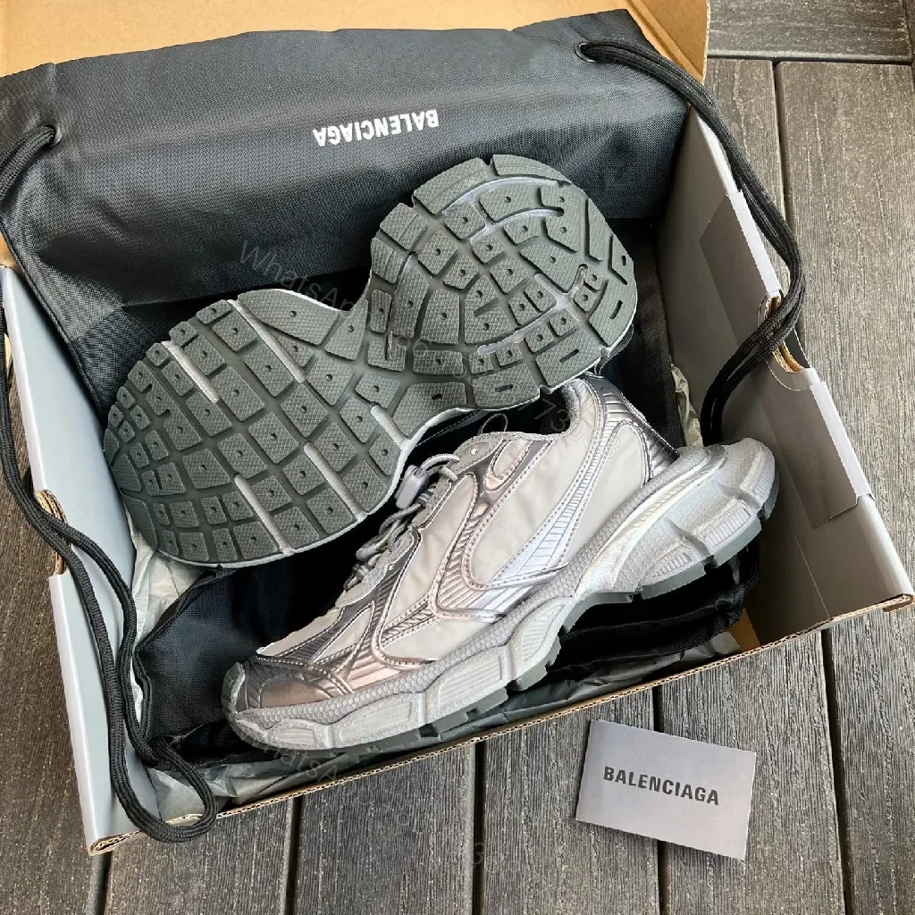 View 4 of Chunky Textured Runner: Silver-Gray Leather, Modern Luxe Comfort Sneakers