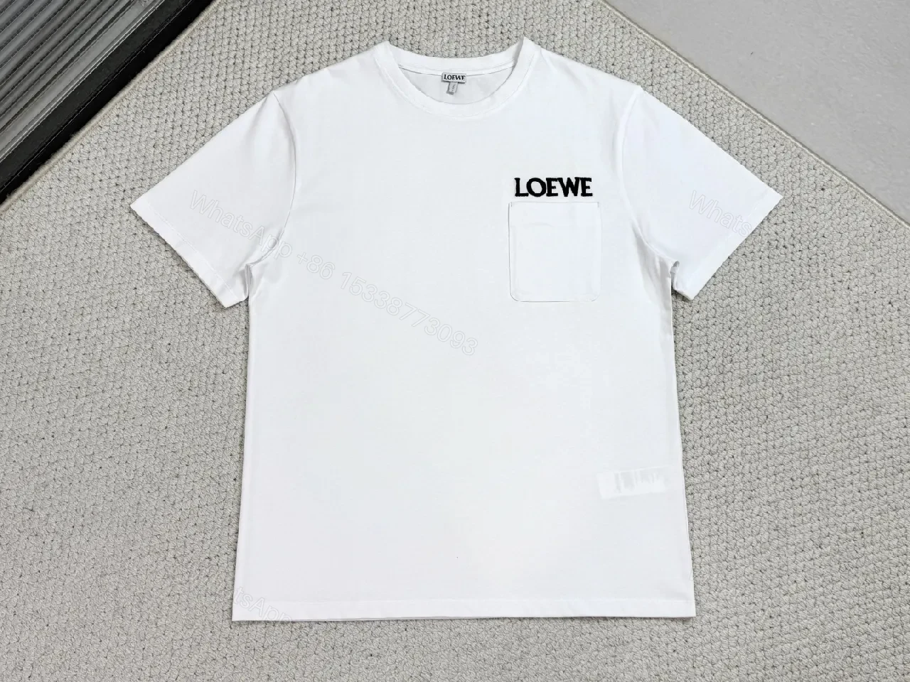 White Cotton Pocket Tee with Subtle LOEWE Logo, Classic Fit — view 1