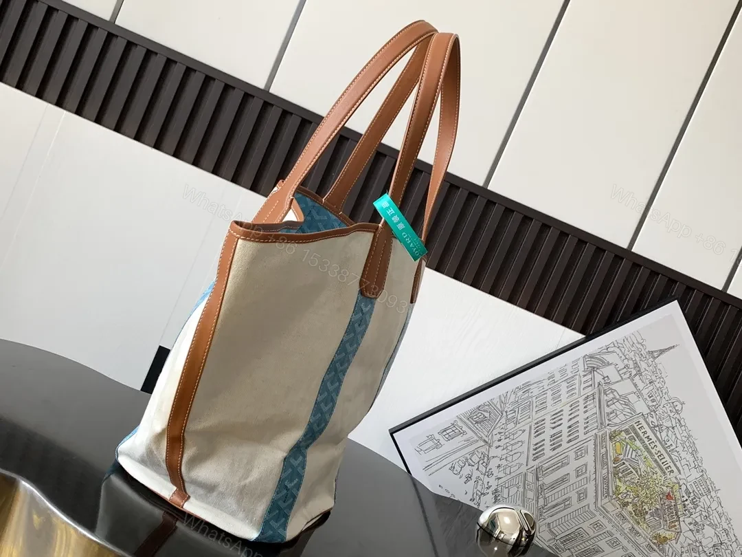 View 9 of Canvas Tote: Signature Stripes, Cognac Handles, Everyday Luxury