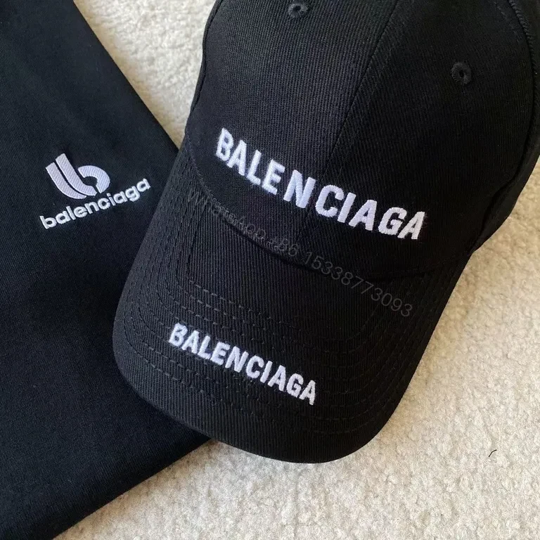 View 3 of Bold Black Balenciaga Cap â€” Luxury Cotton, Curved Bill, Adjustable Fit