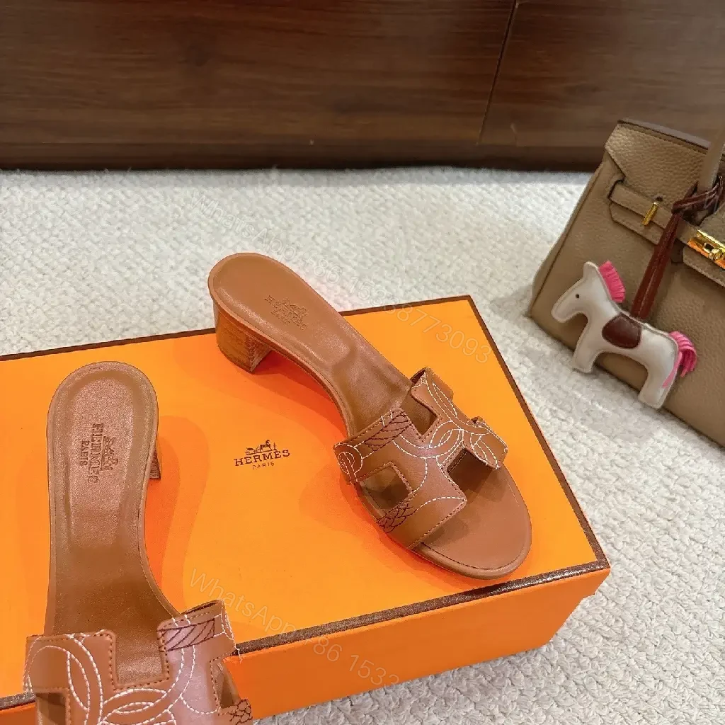 View 6 of Brown Leather Sandals with Signature Stitching Luxury Comfort