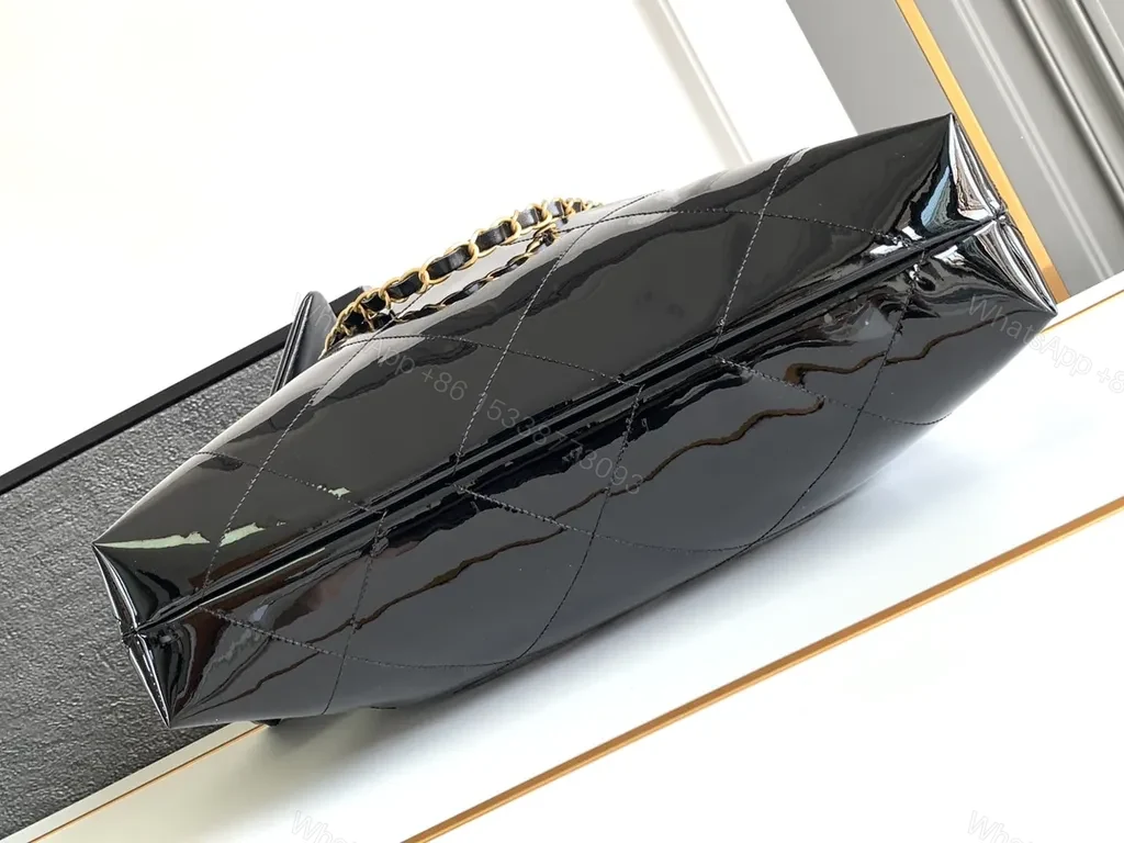 View 7 of Chanel-Inspired Black Quilted Tote with Gold Chain Luxury Tote