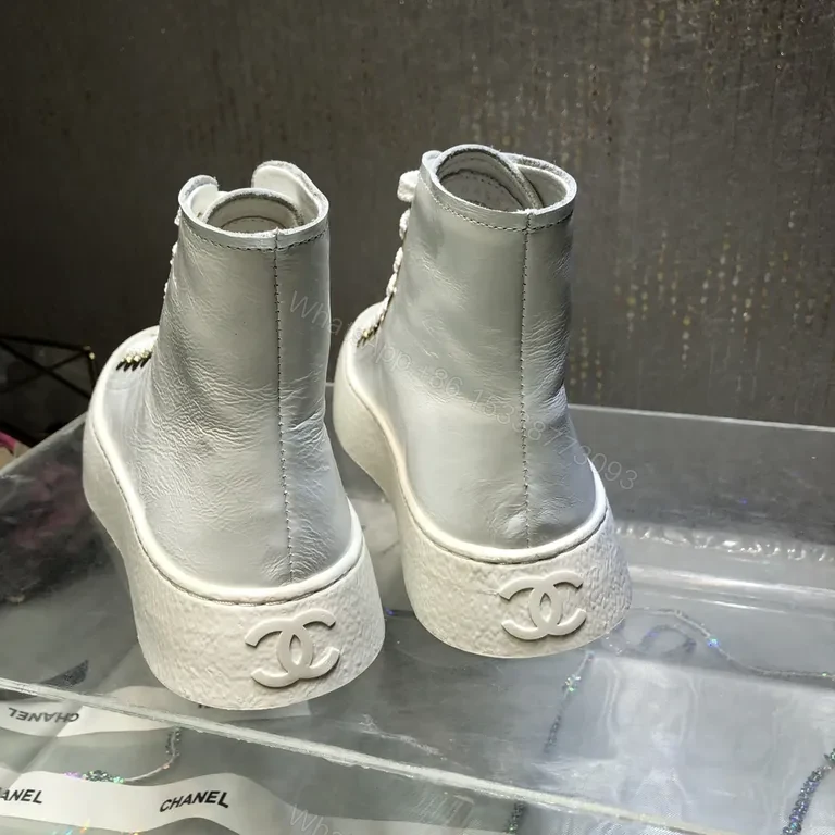 View 2 of Premium White High-Top Sneakers with Gold Emblem