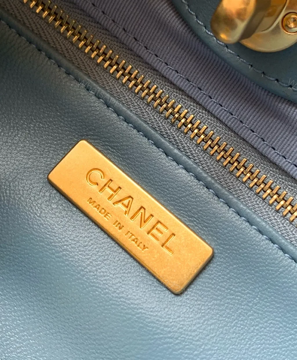 View 4 of Quilted Mint-Blue Tote with Gold Hardware, Chic Style
