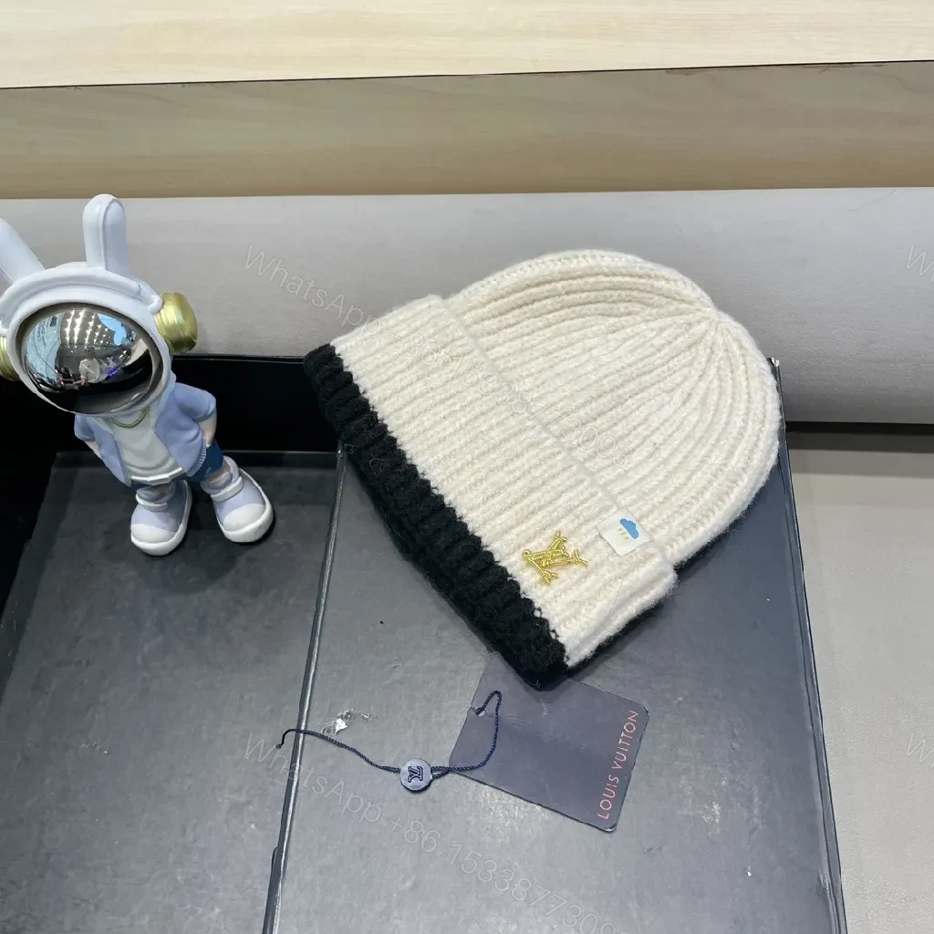 View 2 of Two-Tone Knit Beanie with Gold LV Emblem