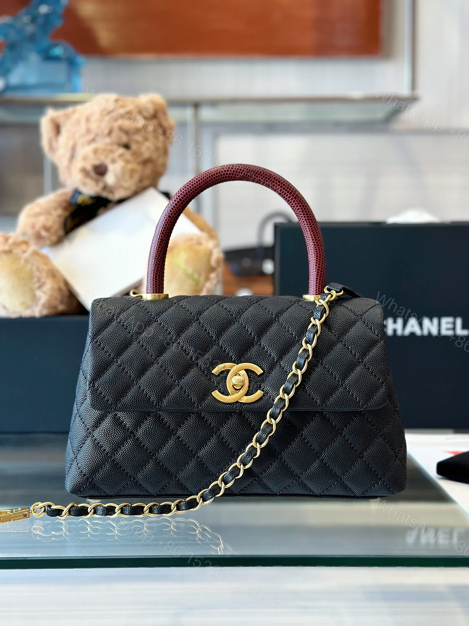 View 6 of Chanel Handbag Coco Lock Gold Lizard Skin Black 24cm