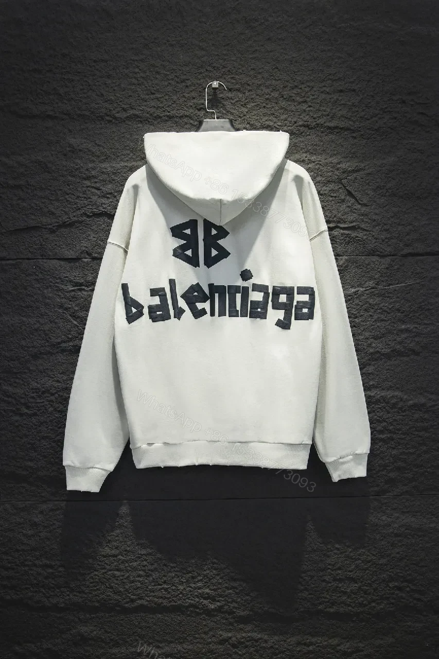 View 3 of Neutral Off-White Fleece Logo Hoodie with Comfort Fit