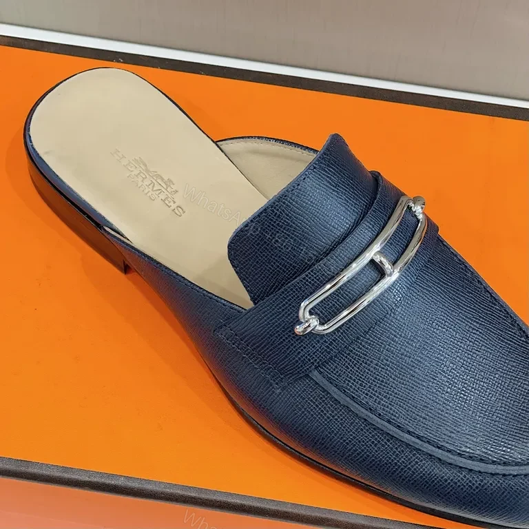 View 4 of Navy Leather Horsebit Mule: Luxury Slip-On Pro
